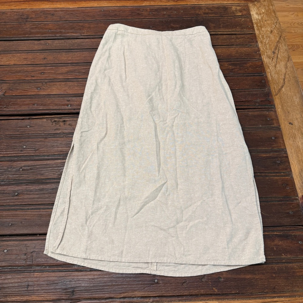 Old Navy Womens Oatmeal Linen Blend Midi Skirt Side Slit Neutral Size S